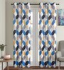 Blue Geometric Polyester 9 Ft Blackout Eyelet Door Curtains (Set of 2)