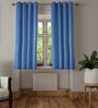 Blue Polyester Solid 5ft Blackout Eyelet 2 Pc Window Curtains