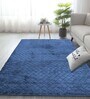 Blue Solid Polyester 6 ft x 9 ft Machine Made Carpet