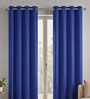 Blue Polyester Solid Light Filtering Eyelet 7 Feet Door Curtains (2 Pc)