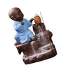 Blue Karate Styl Monk Buddha Smoke Fountain with 10 Backflow Cone Decorative Incense Holder