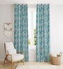 Blue Poleyster Camrin Leaves 5 Feet Semi Transperency Ring Top Window Curtains 2Pcs