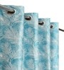 Blue Poleyster Camrin Leaves 7 Feet Semi Transperency Ring Top Door Curtains 2Pcs
