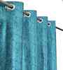 Blue Poleyster Camrin Leaves 9 Feet Semi Transperency Ring Top Long Door Curtains 2Pcs