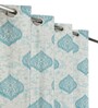 Blue Poleyster Camrin Leaves 9 Feet Semi Transperency Ring Top Long Door Curtains 2Pcs