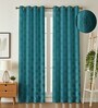 Blue Poleyster Floral 5 Feet Semi Transperency Ring Top Window Curtains 2Pcs