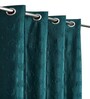 Blue Poleyster Floral 5 Feet Semi Transperency Ring Top Window Curtains 2Pcs