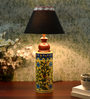 Blue Pottery Mugal Art Ceramic Cylindrical Black Cotton Shade Table Lamp With Multicolor Base