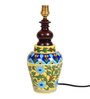 Blue Pottery Mugal Art Ceramic Matka Black Cotton Shade Table Lamp With Multicolor Base