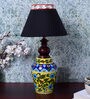 Blue Pottery Mugal Art Ceramic Matka Black Cotton Shade Table Lamp With Multicolor Base