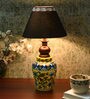 Blue Pottery Mugal Art Ceramic Matka Black Cotton Shade Table Lamp With Multicolor Base