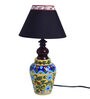 Blue Pottery Mugal Art Ceramic Matka Black Cotton Shade Table Lamp With Multicolor Base