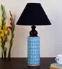 Blue Pottery White Leave And Yellow Dot Ceramic Cylindrical Decorative Lamp 