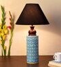 Blue Pottery White Leave And Yellow Dot Ceramic Cylindrical Decorative Lamp 