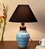 Blue Pottery White Leave And Yellow Dot Ceramic Matka Decorative Lamp