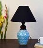Blue Pottery White Leave And Yellow Dot Ceramic Matka Decorative Lamp