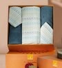 Blue Assorted 144 TC Cotton Queen Size Bedsheet with 2 Pillow Covers,2 Bath Towels and 1 Box
