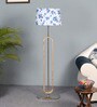 Blue Cloth Shade Club Floor Lamp With Wood & Iron Base