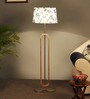 Blue Cloth Shade Club Floor Lamp With Wood & Iron Base