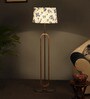 Blue Cloth Shade Club Floor Lamp With Wood & Iron Base