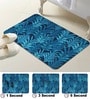 Blue Palm Leaf Printed Rubber 22x14 Inches Anti Skid Bath Mat