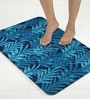 Blue Palm Leaf Printed Rubber 22x14 Inches Anti Skid Bath Mat