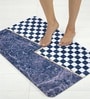 Blue Checked Printed Rubber 22x14 Inches Anti Skid Bath Mat
