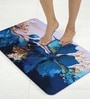 Blue Floral Printed Rubber 22x14 Inches Anti Skid Bath Mat