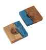 Blue Resin & Mangowood Tealight Holder Set of 2