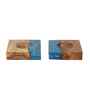 Blue Resin & Mangowood Tealight Holder Set of 2