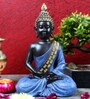 Blue Resin Meditating Buddhist Buddha Idol