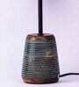 Ribbed E27 Holder Wooden Base Table Lamp (Blue Base) with Fabric Shade (Blue)