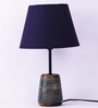 Ribbed E27 Holder Wooden Base Table Lamp (Blue Base) with Fabric Shade (Blue)