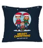 Blue Christmas Themed Satin 12 x 12 Inches Cushion Cover