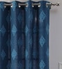 Blue Traditional Cotton 9 Ft Light Filtering Eyelet Door Curtain