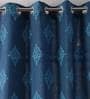 Blue Traditional Cotton 9 Ft Light Filtering Eyelet Door Curtain