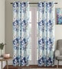 Blue Floral Cotton 5 Ft Light Filtering Eyelet Window Curtain