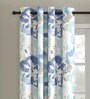 Blue Floral Cotton 5 Ft Light Filtering Eyelet Window Curtain