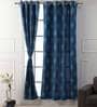 Blue Traditional Cotton 9 Ft Light Filtering Eyelet Door Curtain