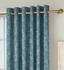 Blue Floral Poly Cotton 5 Ft Light Filtering Eyelet Window Curtains (Set of 2)
