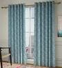 Blue Floral Poly Cotton 5 Ft Light Filtering Eyelet Window Curtains (Set of 2)