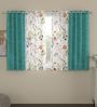Green Polyester Floral 5ft Semisheer Eyelet 4 Pcs Window Curtains