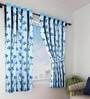 Blue Floral Polyester 5 Ft Semisheer Eyelet Window Curtains (Set of 2)