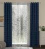 Blue Polyester Abstract 7ft Semisheer Eyelet 4 Pcs Door Curtains