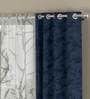 Blue Polyester Abstract 7ft Semisheer Eyelet 4 Pcs Door Curtains
