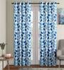 Blue Floral Polyester 9 Ft Semisheer Eyelet Door Curtains (Set of 2)