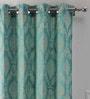 Blue Traditional Silk 7 Ft Light Filtering Eyelet Door Curtain