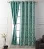 Blue Traditional Silk 9 Ft Light Filtering Eyelet Door Curtain