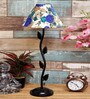 White & Blue Shade Table Lamp With Metal  Base