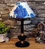 White & Blue Shade Table Lamp With Metal Base